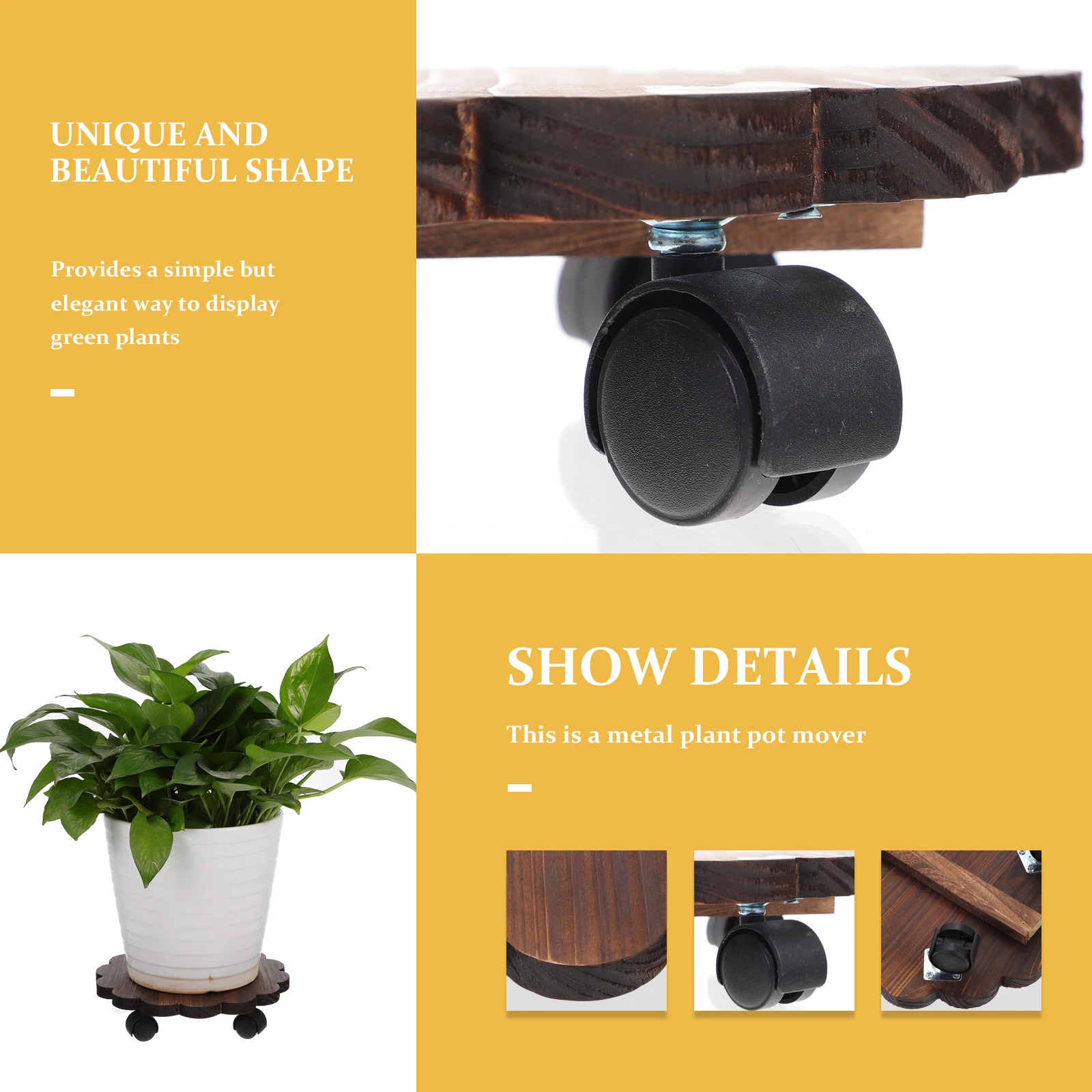 

Pallet with Roller Disc Flowerpot Holder Stand Tray Wheels Plant Movable Moving