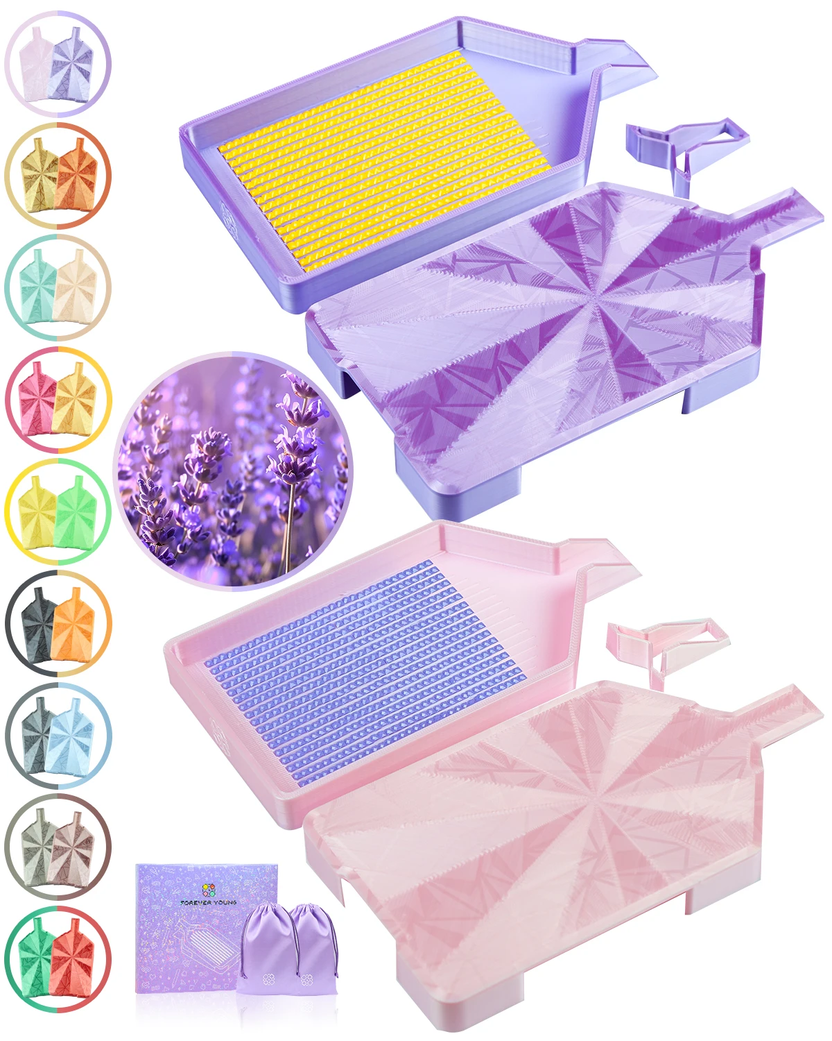 

Forever Young Diamond Painting Trays, 2-Pack Set - Silk Ice Crack Round Corner Trays Organizer Lavender Dream