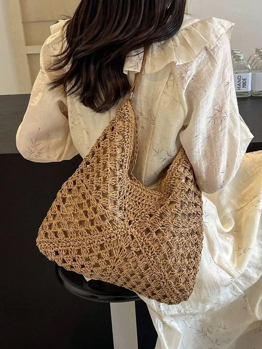 

Handwoven Natural Straw Oversized Tote Bag For Women — Summer Beach, Travel, Daily Use, High Capacity Woven Shoulder Purse