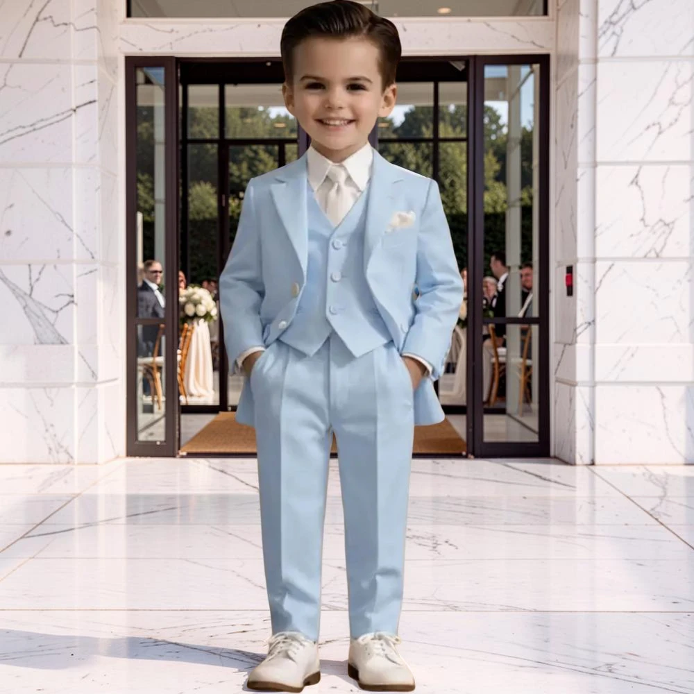 

3 Pieces Boy Suits Kids Wedding Tuxedo for Formal Birthday Party Comfortable White Suit Set Graduation Outfit Breathable Suit
