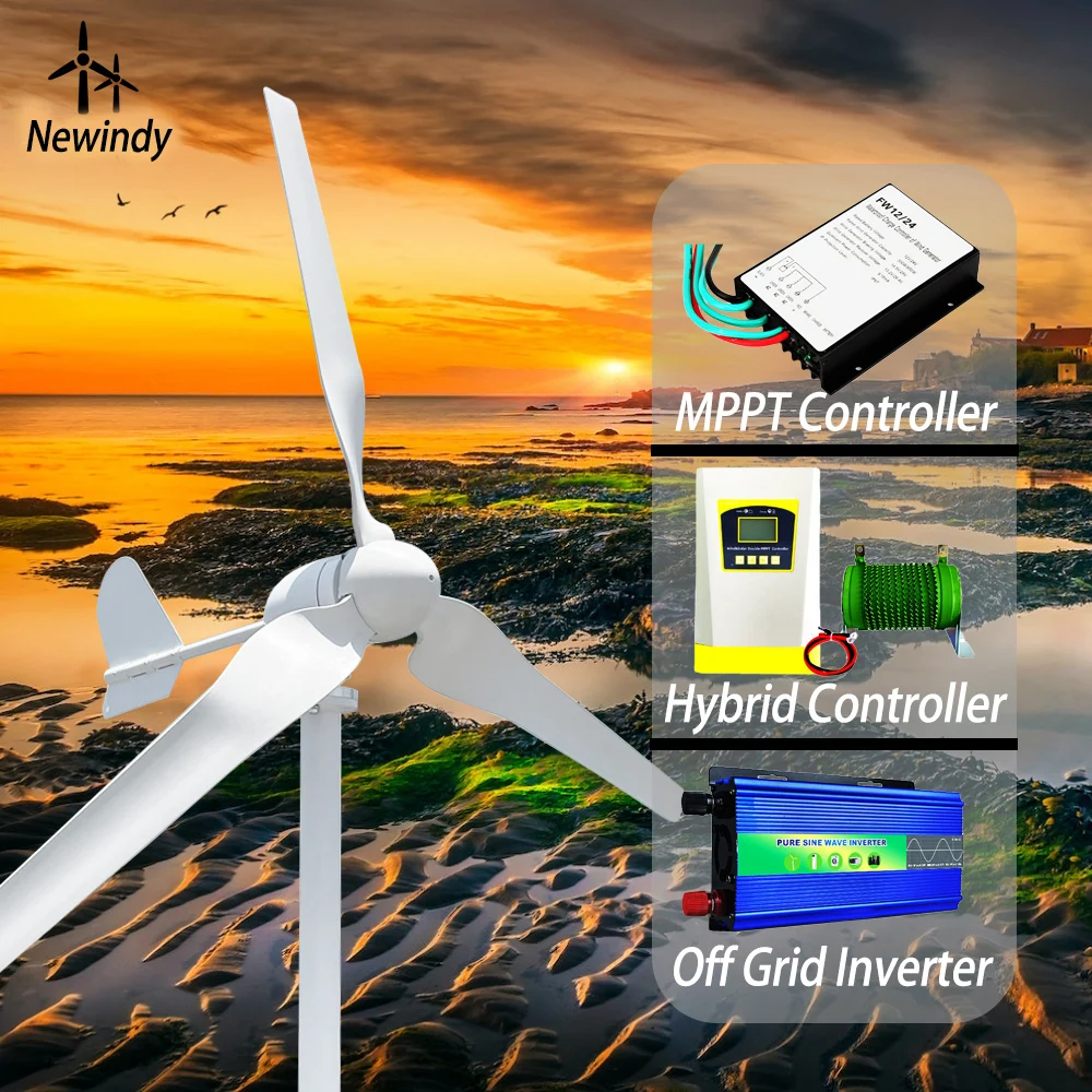 

5000W Wind Turbine Generator Complete Set 24v 48V 12V Free Energy Generators Windmill With MPPT Controller Off Grid Inverter