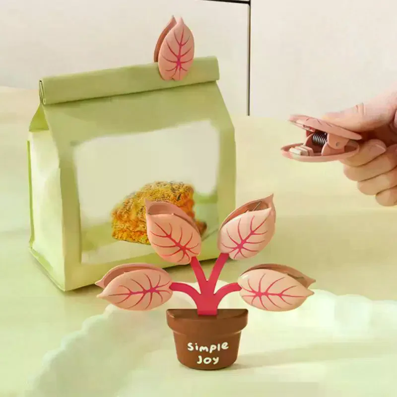 Refrigerator Sticker Sealing Clips Snack Packaging Bag Seal Clamp Potted Plants Shape Magnetic Fridge Sticker Seal Clip Creative
