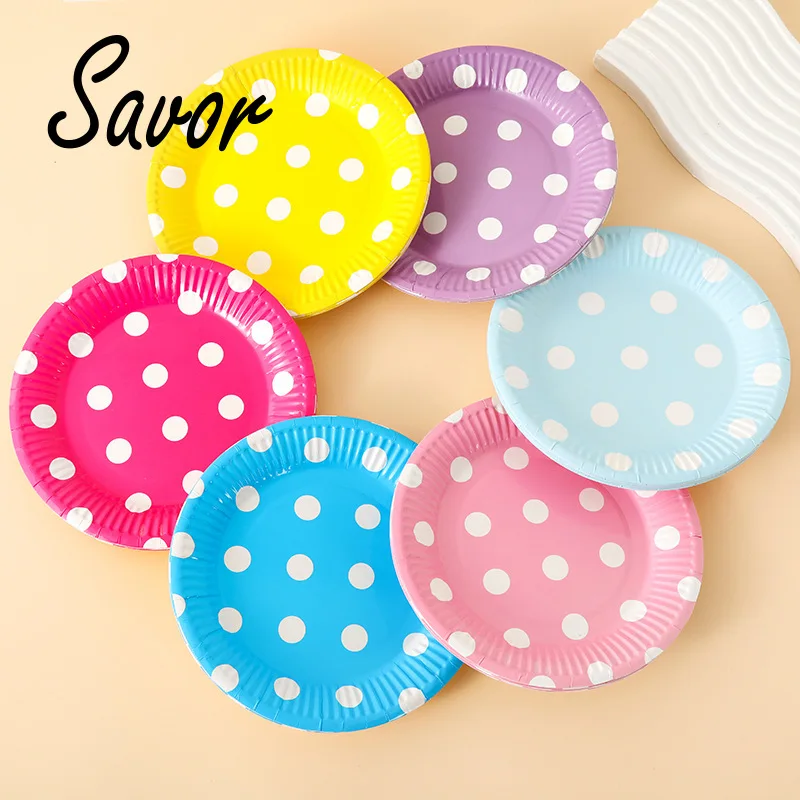 20pcs Polka Dots Disposable Paper Plates 7inch Party Disposable Tableware Wedding Baby Shower Kids Birthday Party Decorations