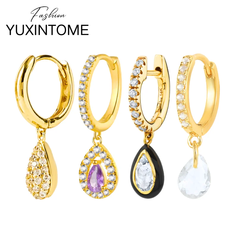 

925 Sterling Silver Needle Water Drop Pendant Hoop Earrings Luxury Colorful Crystal Earrings Women's Party Fine Jewelry Gifts