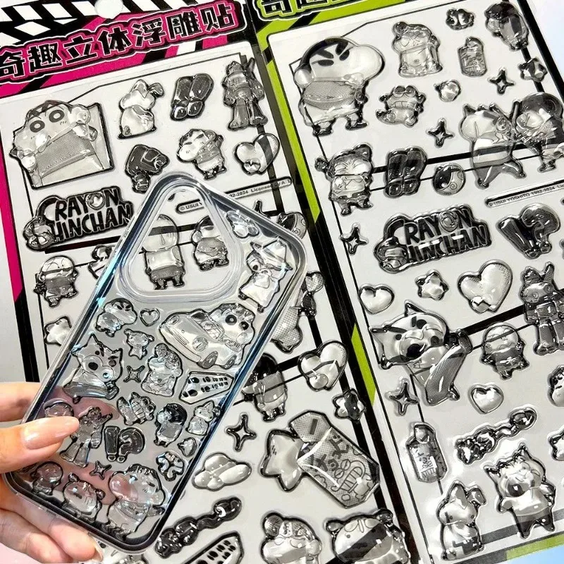 Crayon Shin-chan pegatinas en relieve dibujos animados pegatinas estereoscópicas 3D moda delicada personalidad decoración de carcasa de teléfono móvil