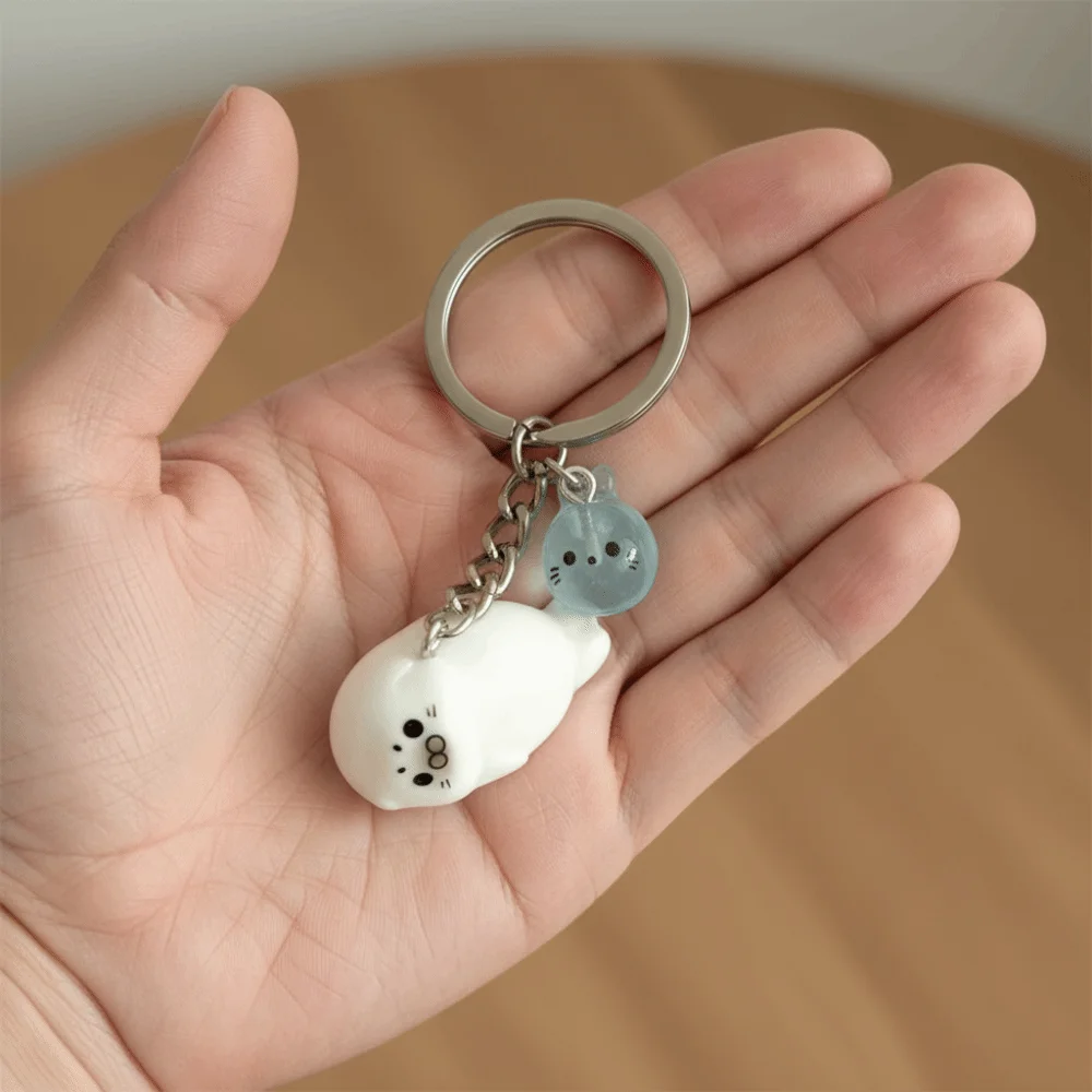 Cute 3D Cartoon Sea Lion Keychain Luminous Resin Key Chain Bag Pendant Key Holder For Young Girls