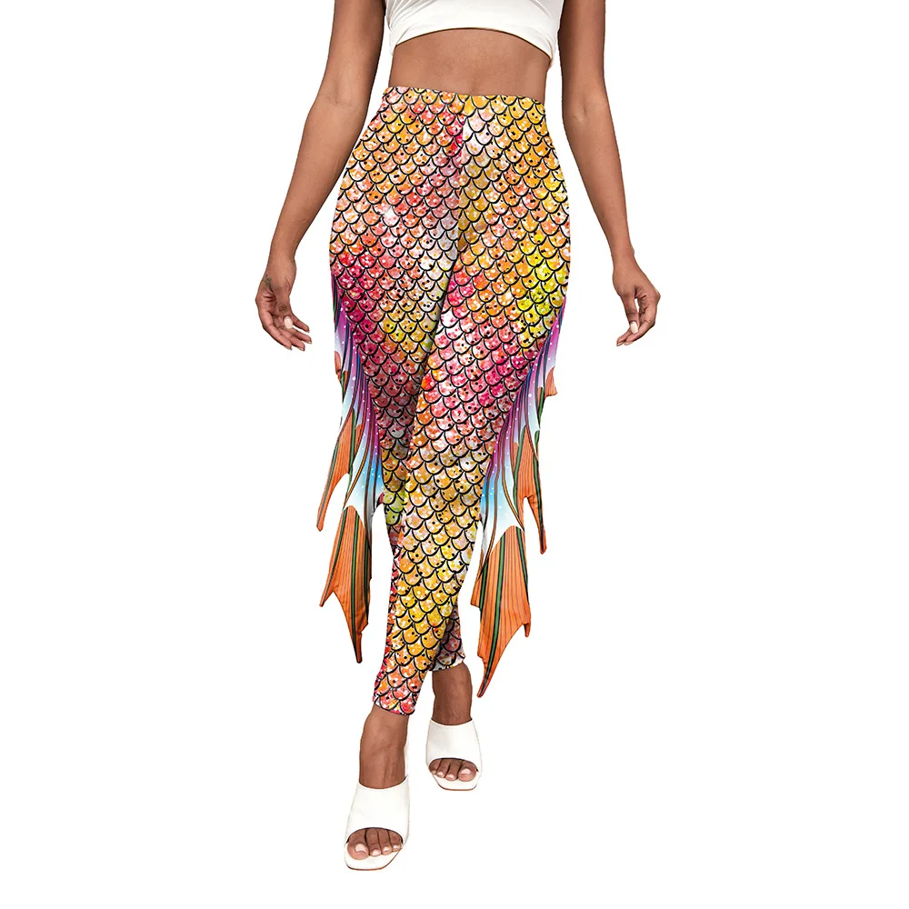 

Fashion Women's Mermaid Leggings 3D Fish Scales Printed Tights Ladies Festivals Prom Party Shiny Trousers Daily Fitness Clothing