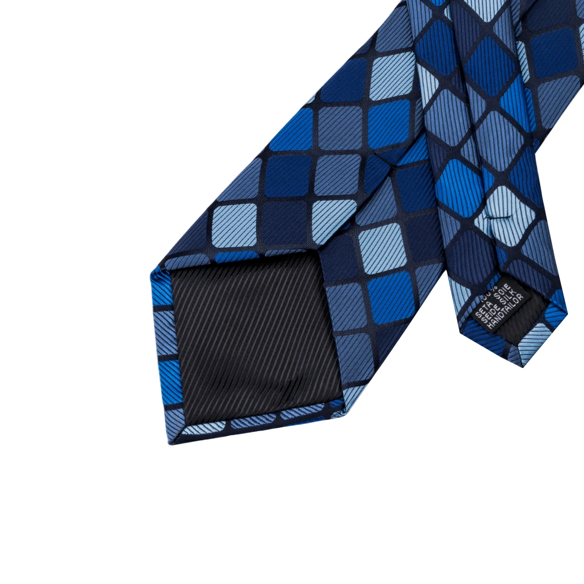 ブルーチェック柄メンズネクタイハンカチカフスセットジャカードネクタイ男性用結婚式ビジネスネクタイフォーマルお父さん夫ギフト