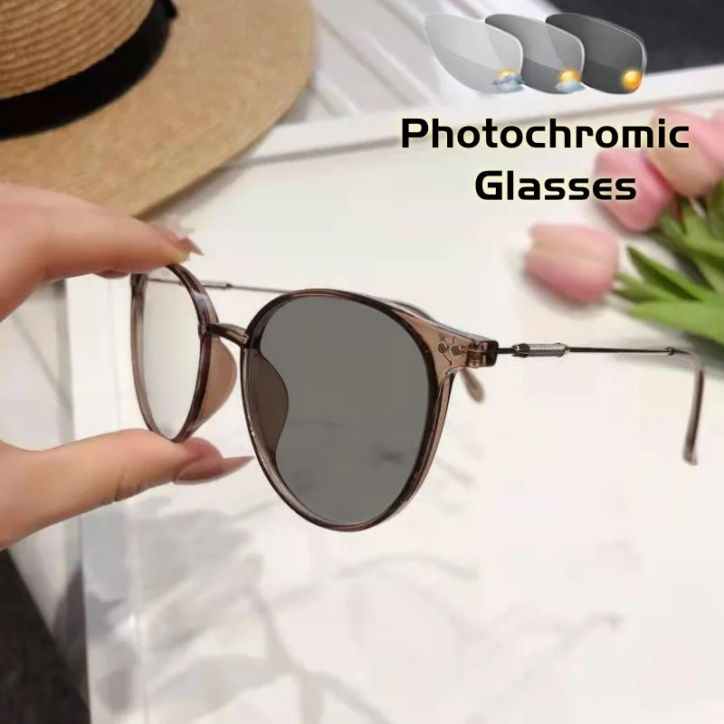 

TR90 Vintage Oval Photochromic Glasses Women's INS Comfortable Eyewear Men's Korean-style Eyeglasses Eye Protection