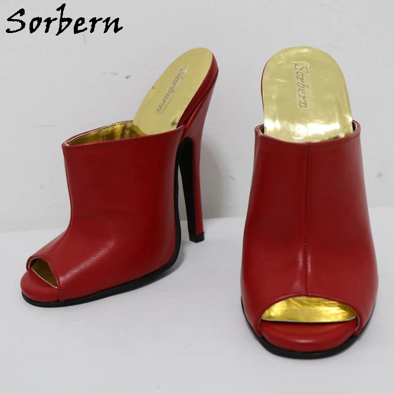 Sorbern 14Cm pantofole in vera pelle donna tacchi a spillo tacchi alti punta tonda muli aperti diapositive scarpe estive Slip On colori