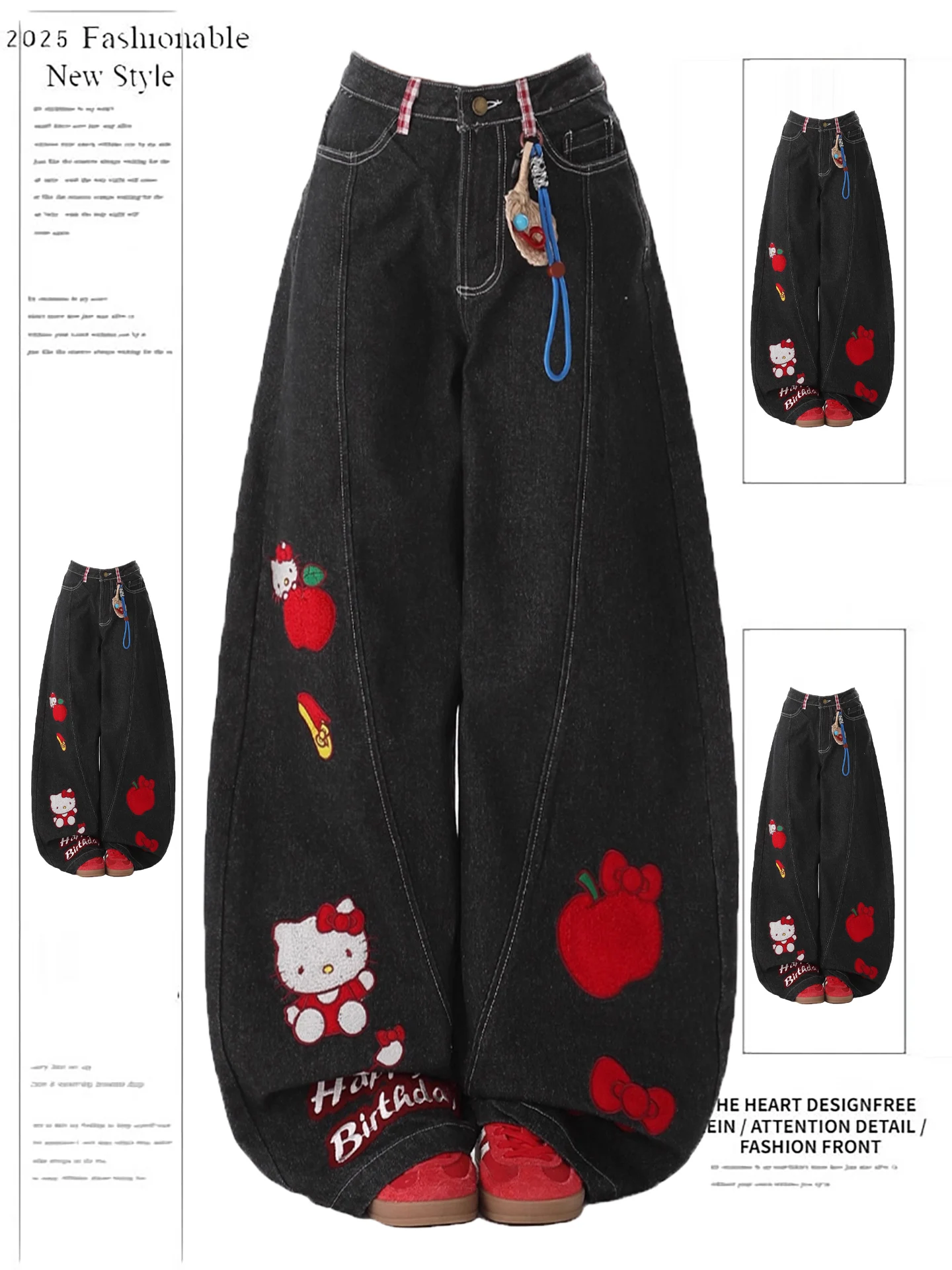 

Широкие джинсы в стиле ретро в американском стиле с вышивкой, женские свободные брюки прямого кроя, осень 2024, новинка Sle, повседневная одежда с высокой талией...