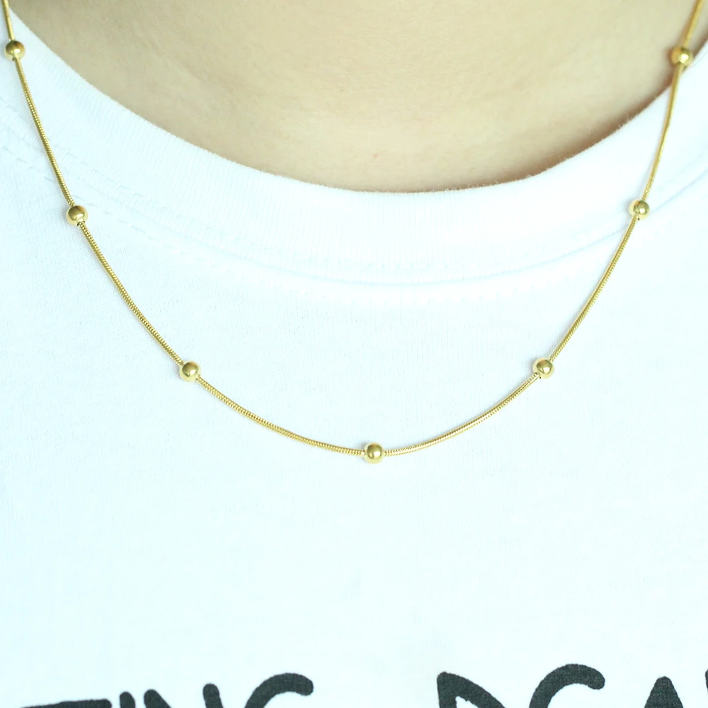 NIBA 316L Edelstahl Gold-farbe Runde Kugel Anhänger Halskette Link Kette Halskette Mode Schmuck Für Frauen oder Männer – Detail 2