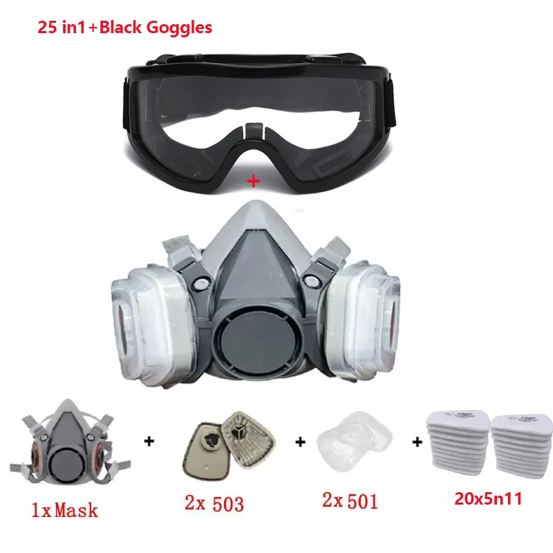 6200 Stofmasker Half Gezicht Met 503 5N11 Deeltjesfilters Bril Set Voor Industriële Arbeid Stof Verf Spray Decoratie Slijpen ﻿
