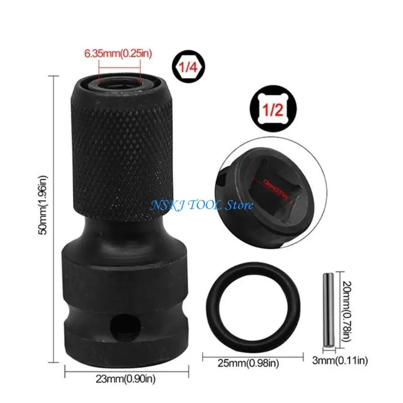 L8RC Impact Wrench Adapter 1/2 to 1/4 Bit Holder Socket Adapter Impact Wrench Attachment Bit for Ratchet Conversion Adapter