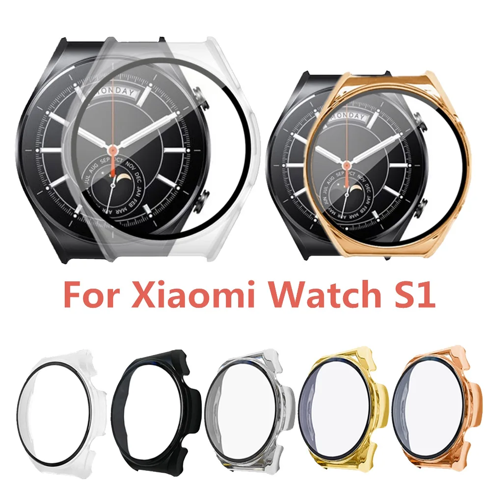 Full Protective Case For Xiaomi Watch S1 Screen Protector Case Cover PC plating Hard Shell with Tempered Glass Flm  Accessories