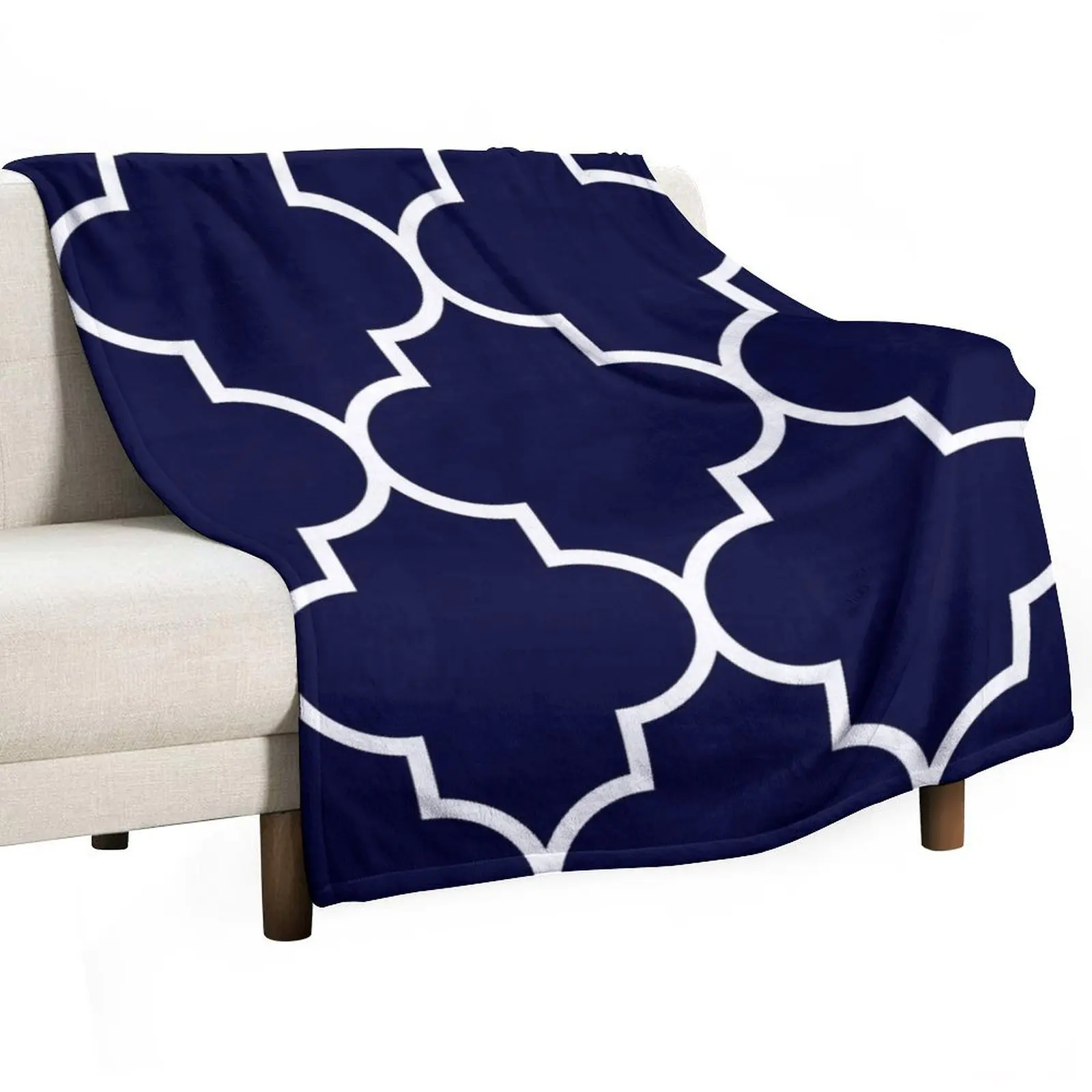 

Quatrefoil Large Navy Blue Throw Blanket warm for winter Soft Big Decorative Throw Retros Blankets