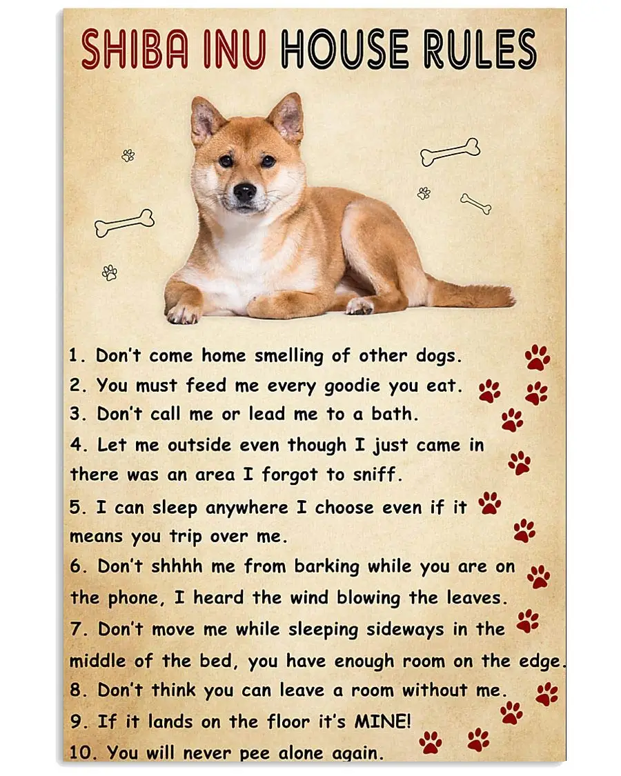 Geuuki Metal Sign Shiba Inu House Rules Sign Vintage Signs Retro Aluminum Tin Sign for Kitchen Home Office Bar Cafe Decor 8x12 I