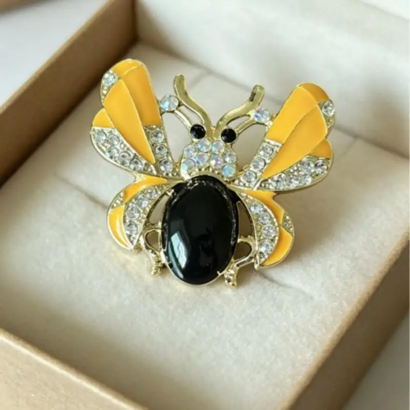 Enamel Bee Brooch With Sparkling Rhinestone Inlay Gold Plated Perfect For Daily Wear Office Outfits Parties Gifts