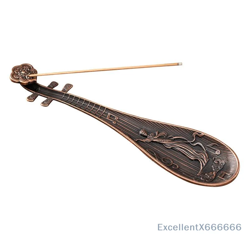Anti-slip Bottom Pipa Shaped Incense Stick Holder Chinese Style Metal Incense Burner Tray for Home Desktop Decor