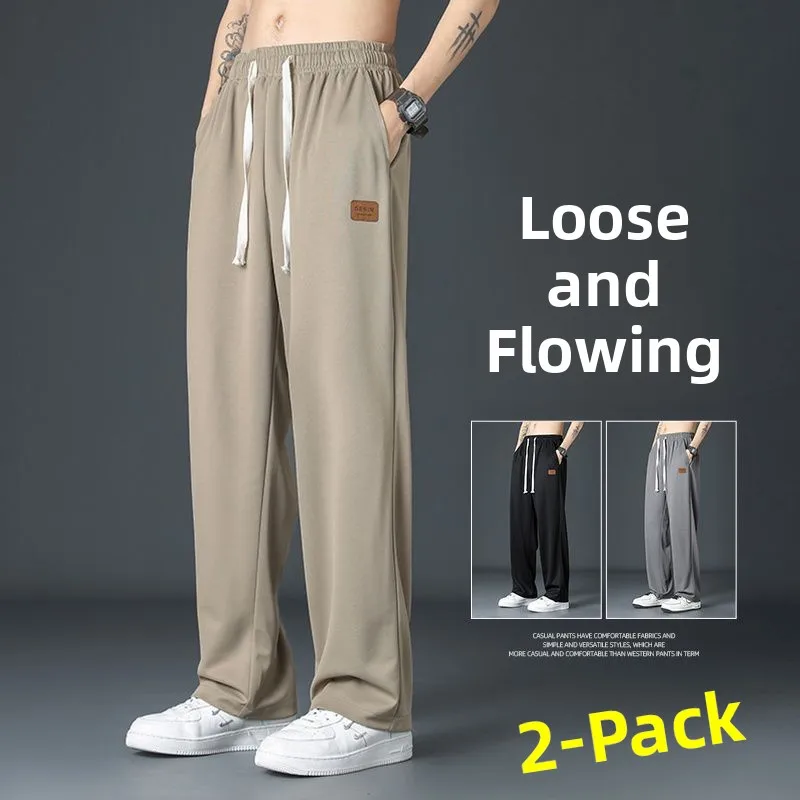 

Мужские летние брюки из ледяного шелка свободного прямого кроя, быстросохнущие, износостойкие, повседневные, модные, молодежные