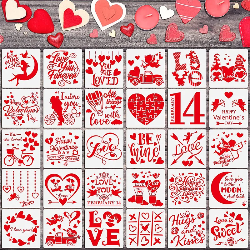 

30Pcs/Lot 13cm Love Heart Words DIY Layering Stencils Wall Painting Scrapbook Coloring Embossing Album Decorative Template