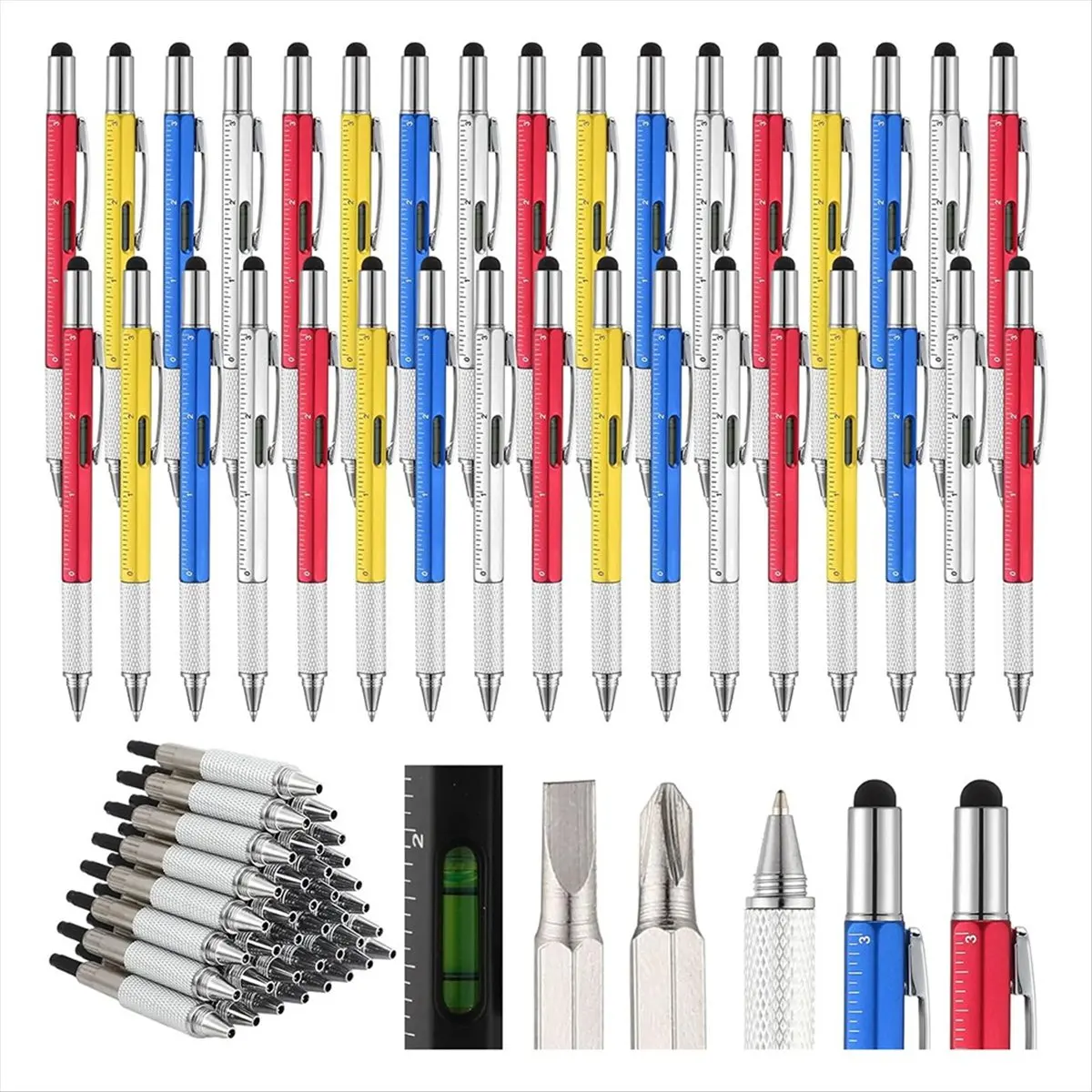 MALL Men'S Tool Pen 6 in 1 Screwdriver Pen Bulk Multi-Function Pen with Refill Ruler Level Ballpoint Pen