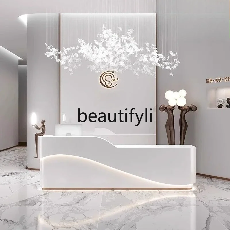 zzqClothing Store Bancone cassiere Semplice e moderno Salone di bellezza Bancone reception aziendale d'arte curvo di lusso leggero