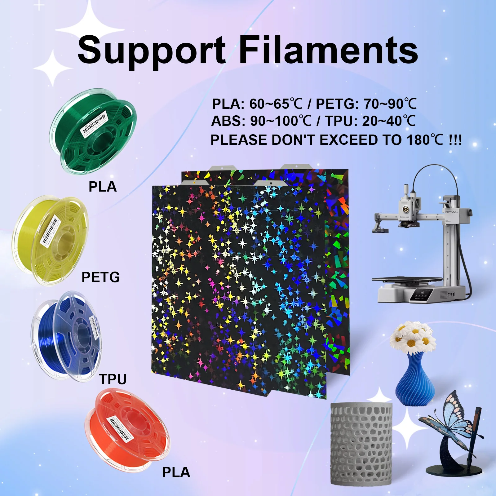 

Двусторонняя улучшенная печатная пластина 184x184 мм для 3D-принтера Bambulab A1 Mini, съемная платформа с подогревом A1 mini