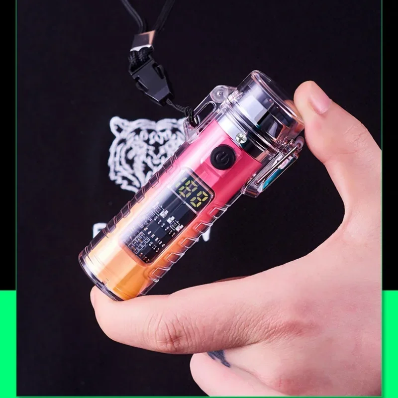 Windproof and Waterproof Can Be Illuminated Double Arc Lighter Three-Color Light Transparent USB Rechargeable High-Tech Lighters