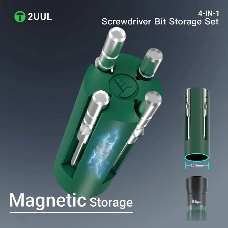 2UUL SD24 4 IN 1 Screwdriver Bits with Magnetic Storage Set High-Hardness Alloy S2 Head CC /Pentalobe/Tri-Point/Phillips Bits
