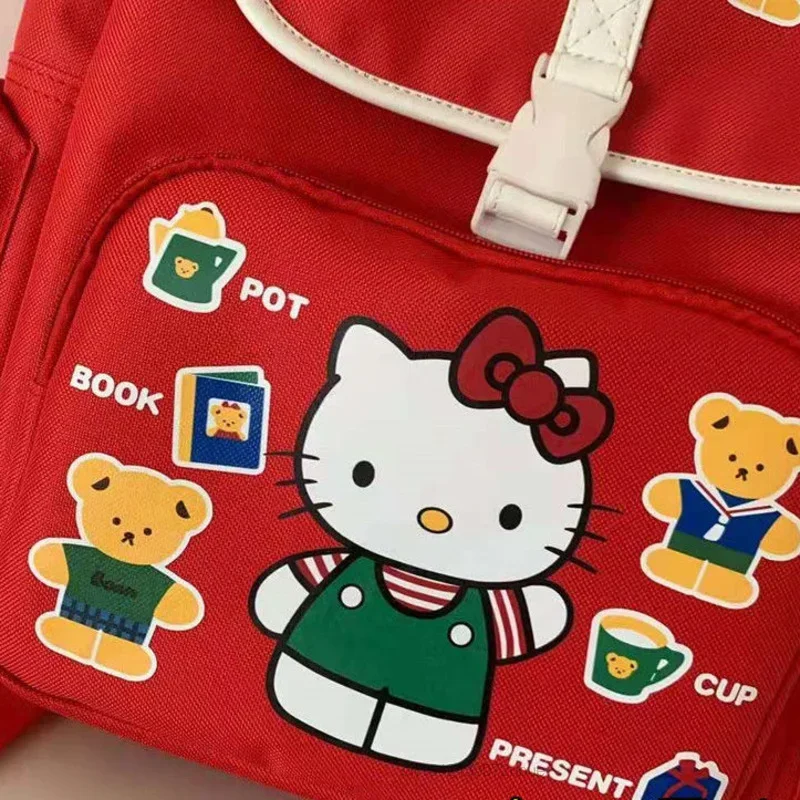 Sanrio HelloKitty Red Shoulders Bag Anime Cute Large Capacity School Student Backpack Computer Schoolbag Children Teenagers Bag