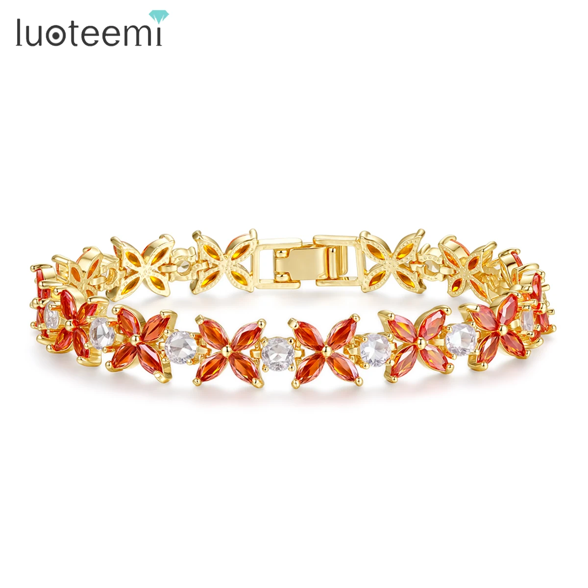 

LUOTEEMI Stylish CZ Bracelets for Women Girl Fashion Popular Flower Shape Chain Exquisite Dating Party Jewelry Dainty Decoration