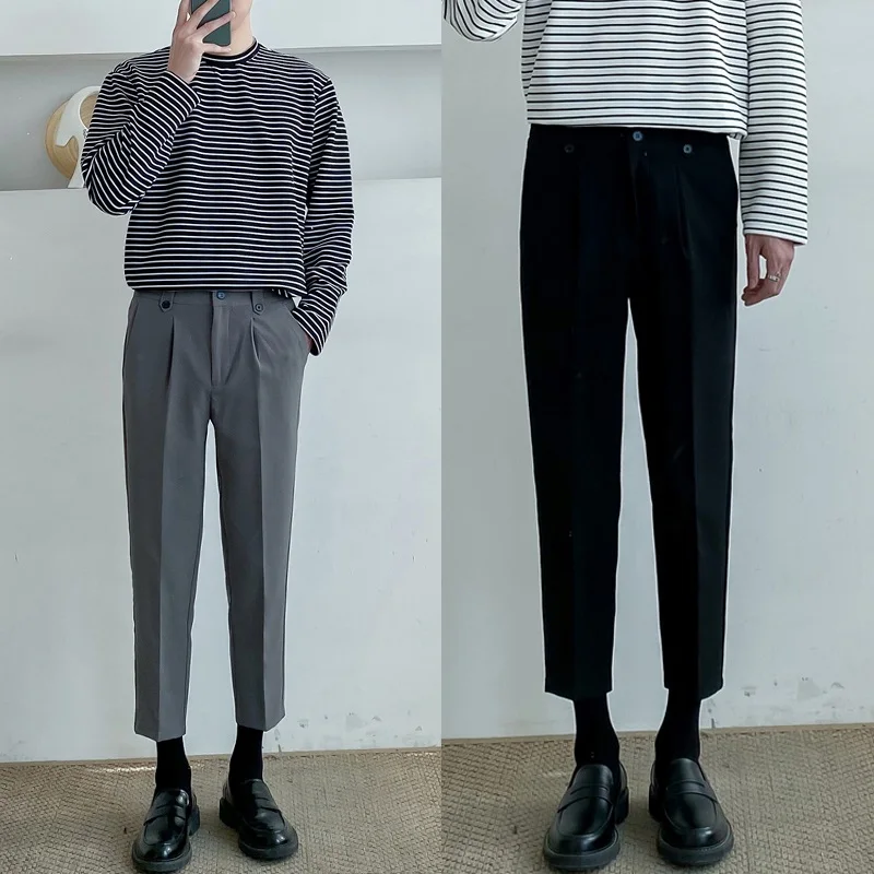 

Повседневные мужские брюки с драпировкой, зауженного кроя, в корейском стиле, прямые, укороченные, молодежные, популярные, осенние