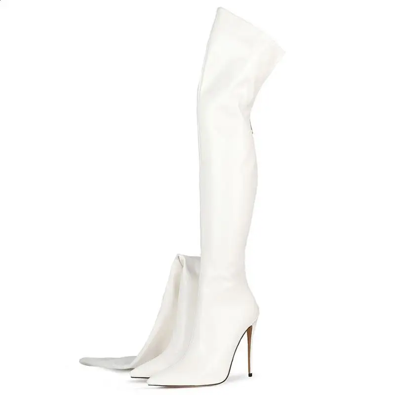 Women Boots Over Knee Back Zip Female Shoes Luxury Designer Zipper Over-the-Knee Leather Ladies Fashion Pointy Rubber High Heel