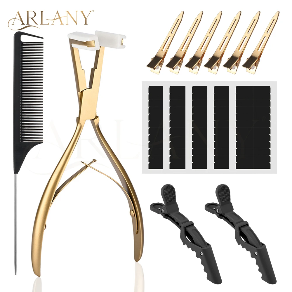 ARLANY Hair Sealing Pliers 60Tabs Double Sided Tape for Tape In Extensions Matte Alligator Clips Tail Hair Comb Metal Hair Clip