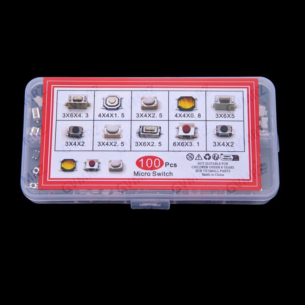 10Values 4*4 3*6 Small Buttons ​​Car Remote Control Button Switch Pack, Surface Mount  4*4 3*6 Small Buttons Tactile Switch Pack