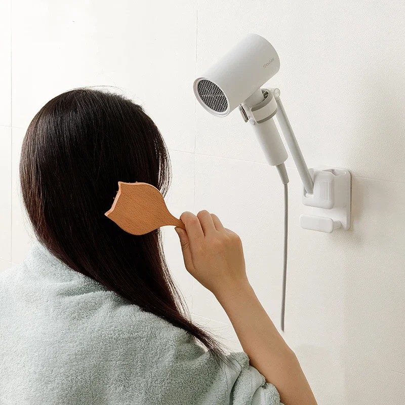 Drill-Free Strong Adhesive Hair Dryer Holder: Lazy Storage, Hands-Free Bathroom Wall-Mounted Rack