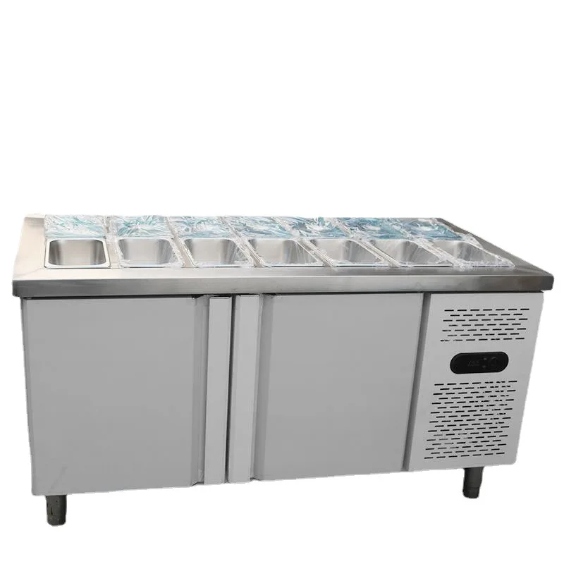 Gabinete ranurado para ensaladas, mesa de trabajo, refrigerador comercial para exhibición de frutas, Pizza refrigerada, sándwich