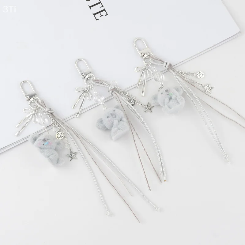 1 조각 부드러운 귀여운 몰려 들고 코알라 술 키 체인 매력 Y2k 학생 선물 여성 가방 펜던트 맞춤형 실버 체인 열쇠 고리