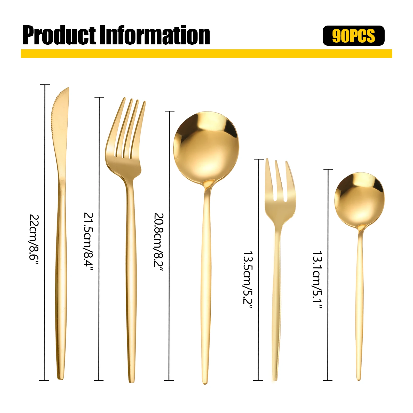 90PCS 18 Set Gold Flatware Cutlery 5 Golden Stainless Steel Kitchen Utensils Set Includes Gold Forks Knives and Spoons