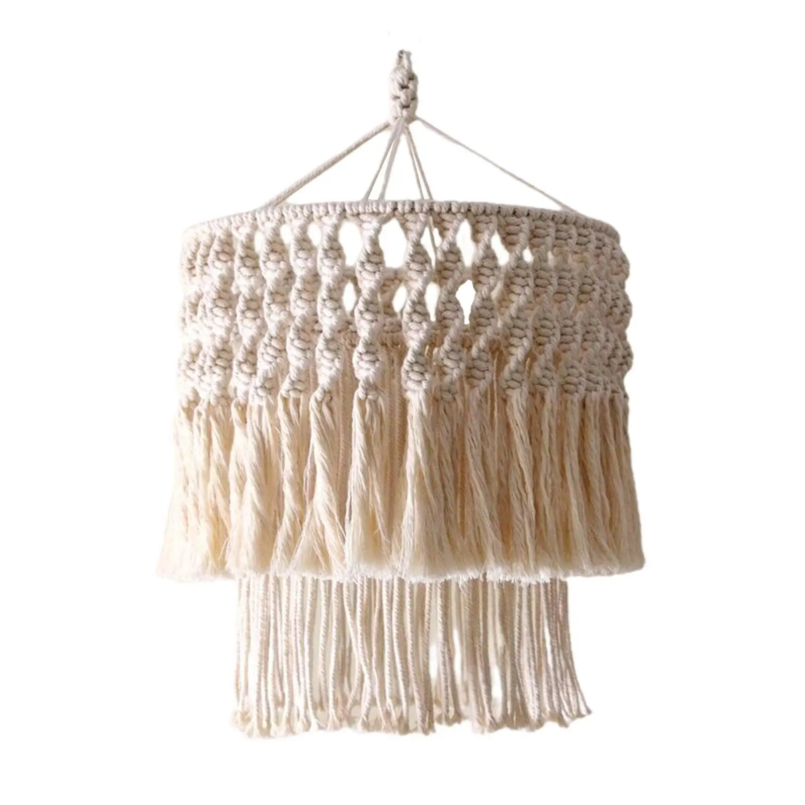 Handwoven Macrame Lampshade Pendant Light Cover Cotton Rope Boho Tapestry Wall Decor for Living Room Bedroom Warm Natural Glow