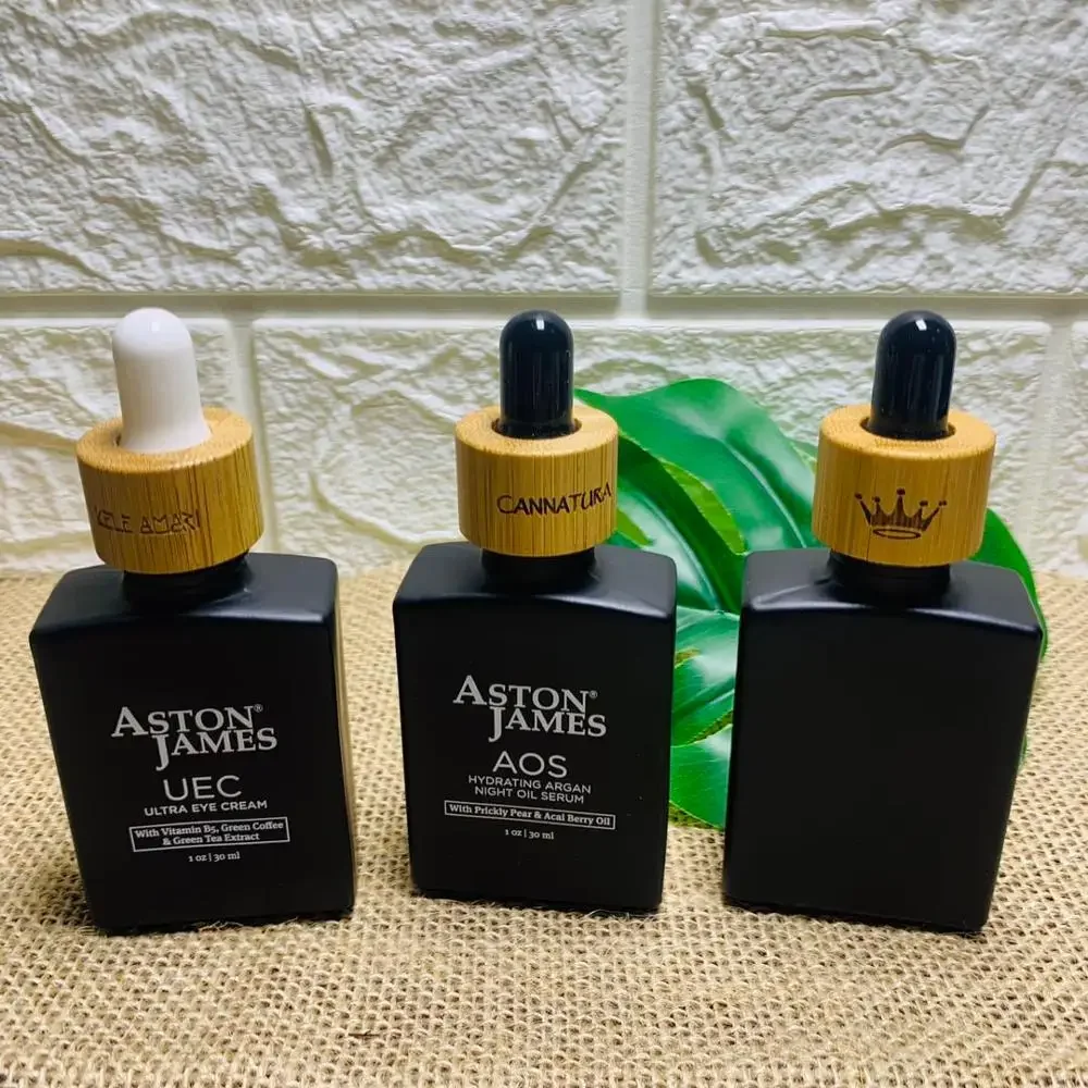 Botella cuentagotas de vidrio de bambú de alta calidad, embalaje cosmético de madera y bambú, botella cuentagotas de vidrio cuadrada, viales, botella de aceite esencial