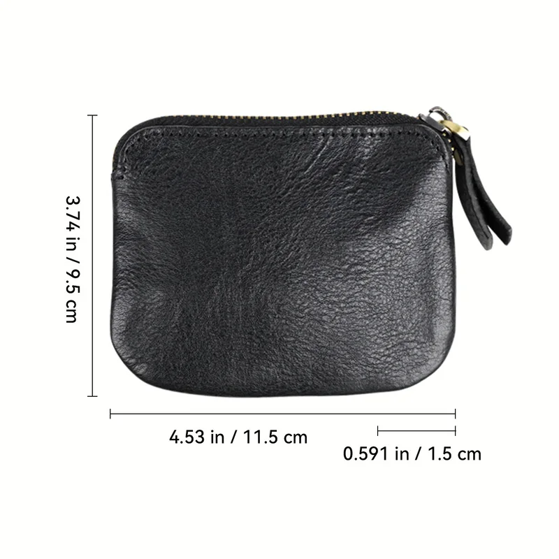 Multifunctional Leather Coins Purse Solid Color Zipper Closure Mini Card Wallet Vintage Credit Cards Holder for Men Women