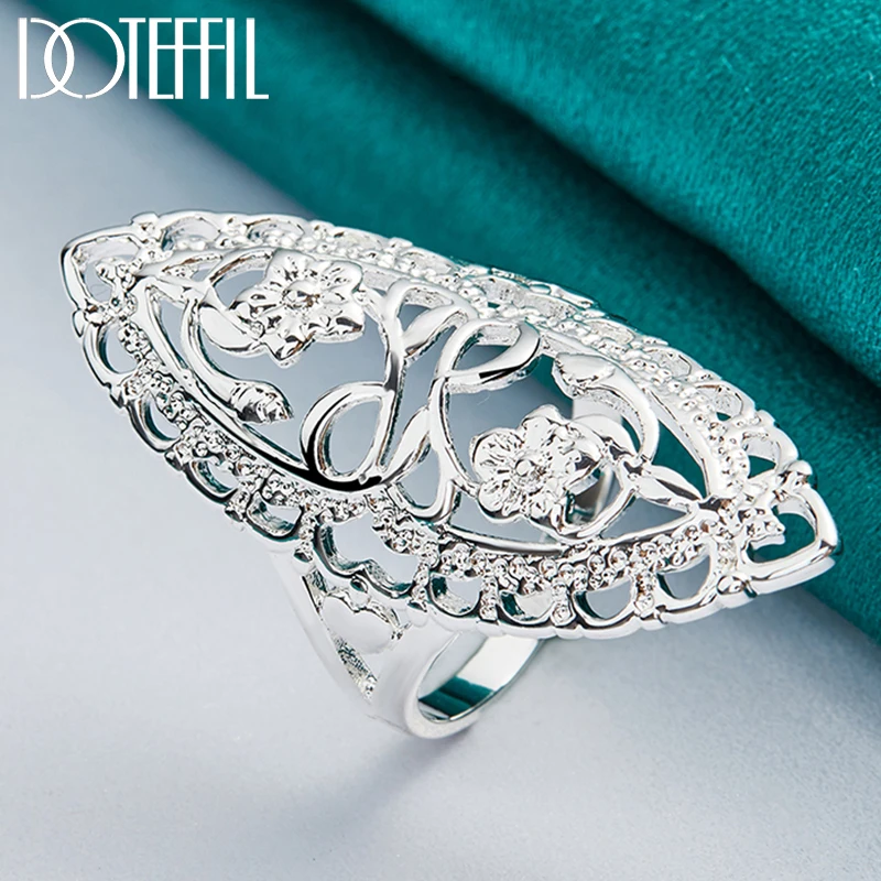 DOTEFFIL 925 Sterling Silver Hollow Carved Ring For Woman Man Fashion Wedding Engagement Party Gift Charm Jewelry
