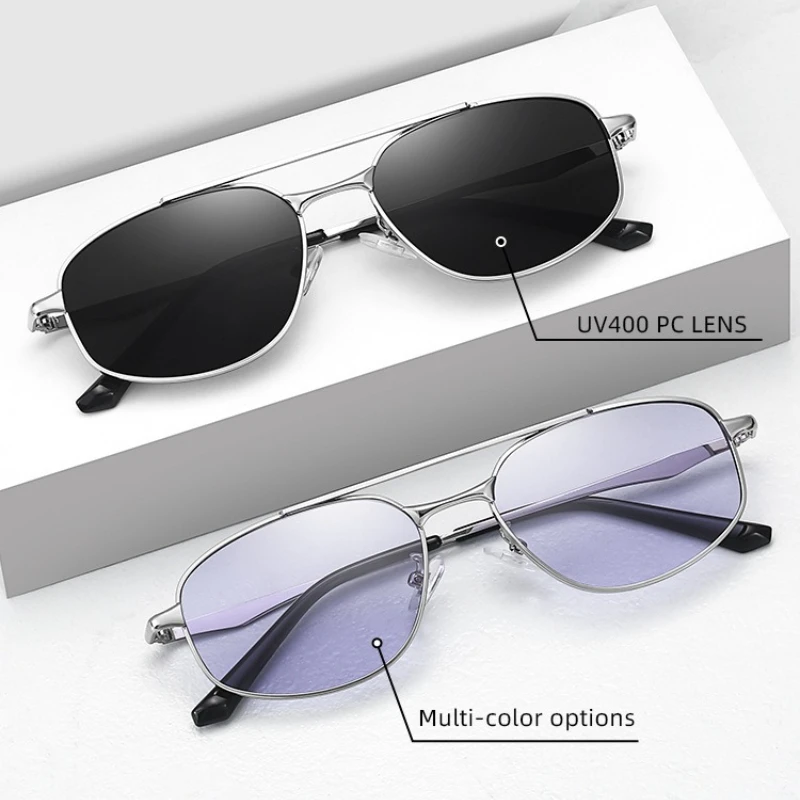 

Silver Aviator Sunglasses for Men UV400 Sunscreen PC Lens Double Bridge Design Multi-Color Options Classic Outdoor Eyewear