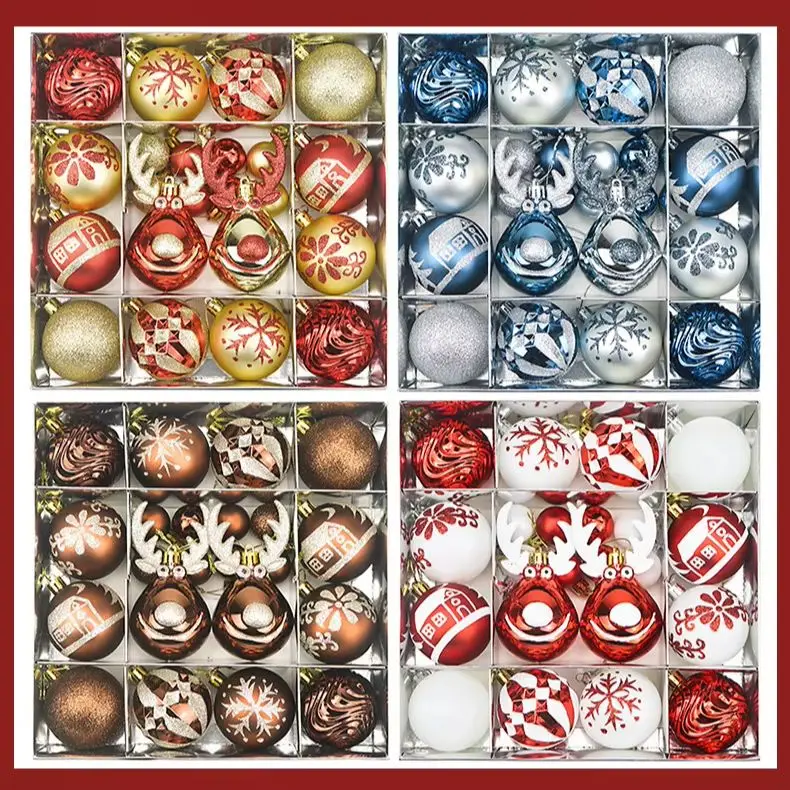 22pcs 3/6cm Mixed Christmas Ball Set Exquisite Painted Ball Hanging for Xmas Tree Branch Navidad New Year Home Decoration Props