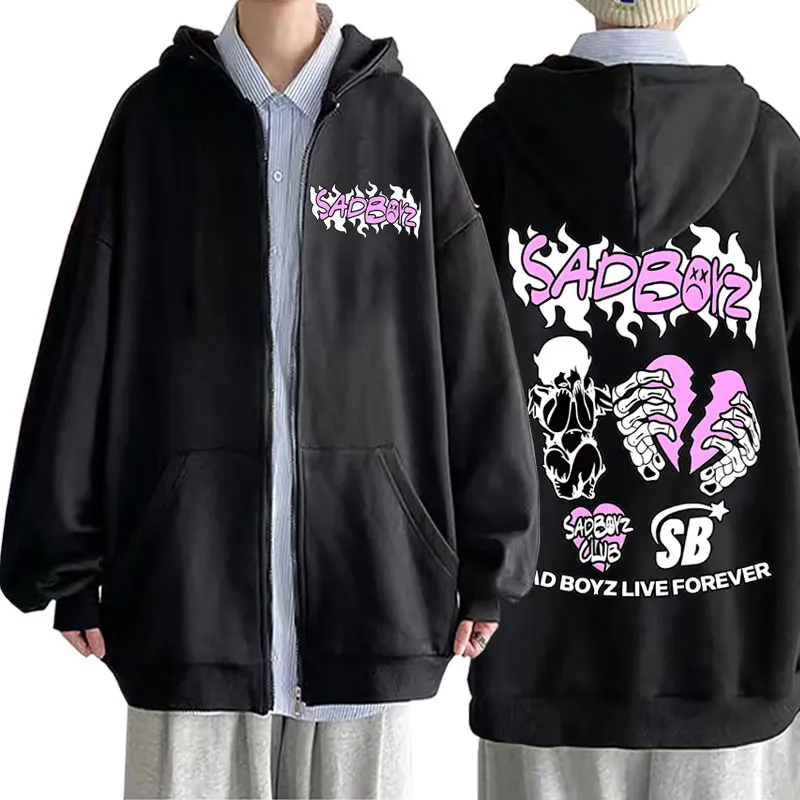 

Limited Junior H Sad Boyz Zipper Hoodie Men Women's Clothing Hip Hop Vintage Oversized Jacket Male Casual Fleece Zip Up Hoodies