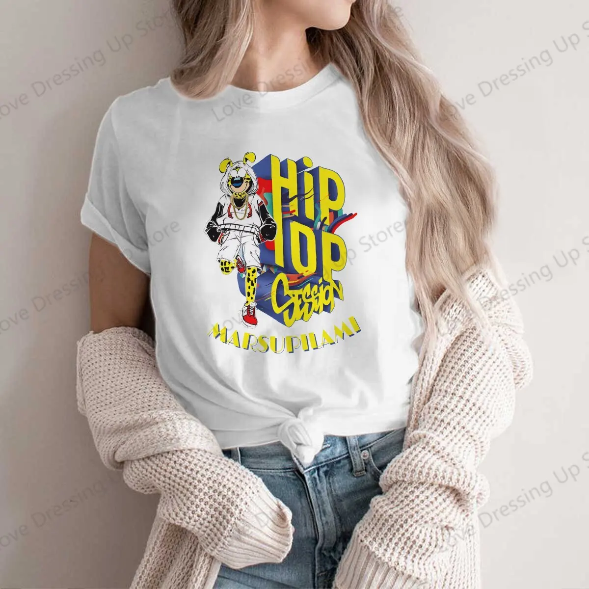 Marsupilami Hip Hop Session Polyester TShirt Marsupilami Cartoon High Quality LooseWoman's Tops Unique Summer Women's clothing