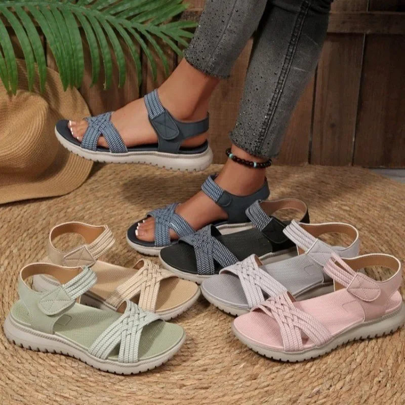 

Women Sport Sandals Velcro Closure Open Toe Cross Band Soft Cushioned Sole Non Slip Wear Resistant Lightweight Casual Walking
