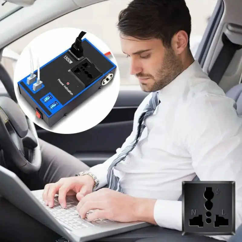 

1500W DC 12V/24V to AC 110V/220V Quick Charging Car Inverter Cigar Lighter Socket USB Chargers AC Sockets Power Adapter Converte